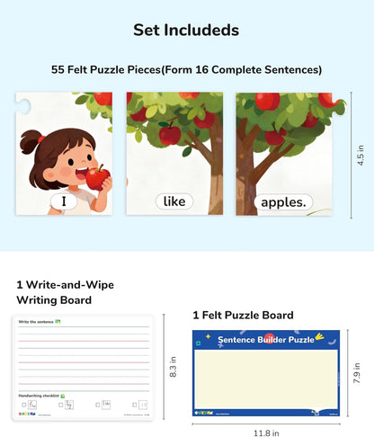 CHEFAN Sentence Building Puzzle for Kids, Reading & Writing Learning Game with Sight Words & Phonics, Sentence Board & Writing Board, Speech Therapy Toy for Preschool PreK Kindergarten 1st Grade