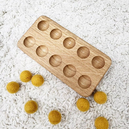 Montessori Wooden Ten Frame Math Board – Double-Sided Oak Counting Board – Math Manipulative for Kids – Early Learning Toy – Toddler Educational Gift – Preschool & Homeschool Activity (Only ten frame)