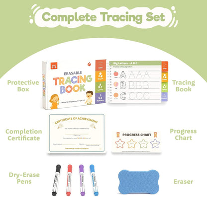 inamio Tracing Book for Kids Ages 3-5 - ABC Preschool Learning Activities, Reusable Handwriting Workbook, Childrens Busy Books for Pen Control - Alphabet & Letter Handwriting Practice for Kids