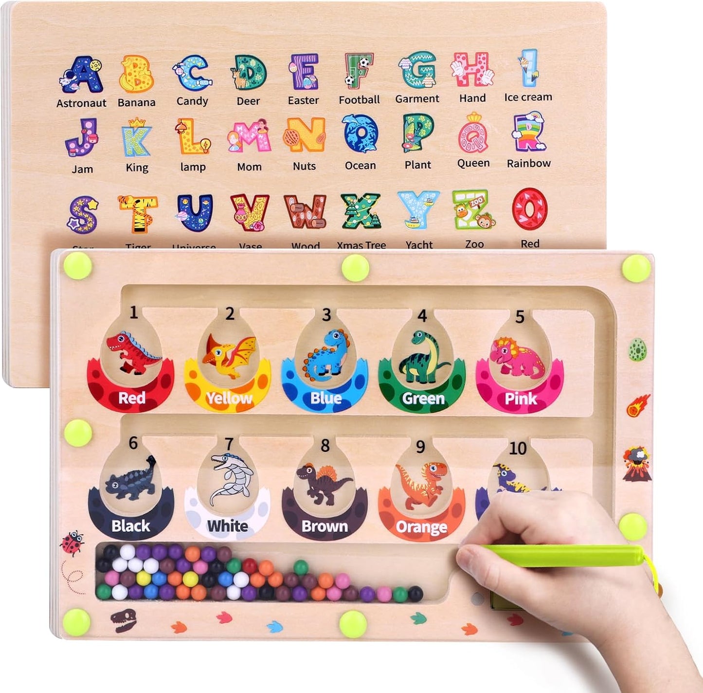 Uiseba Dinosaur Mini Magnetic Color and Number Maze Montessori Toy for Ages 3 4 5, Toddler Busy Board, Educational Preschool Learning Activities, Ideal Christmas & Birthday Gift for Boys and Kids