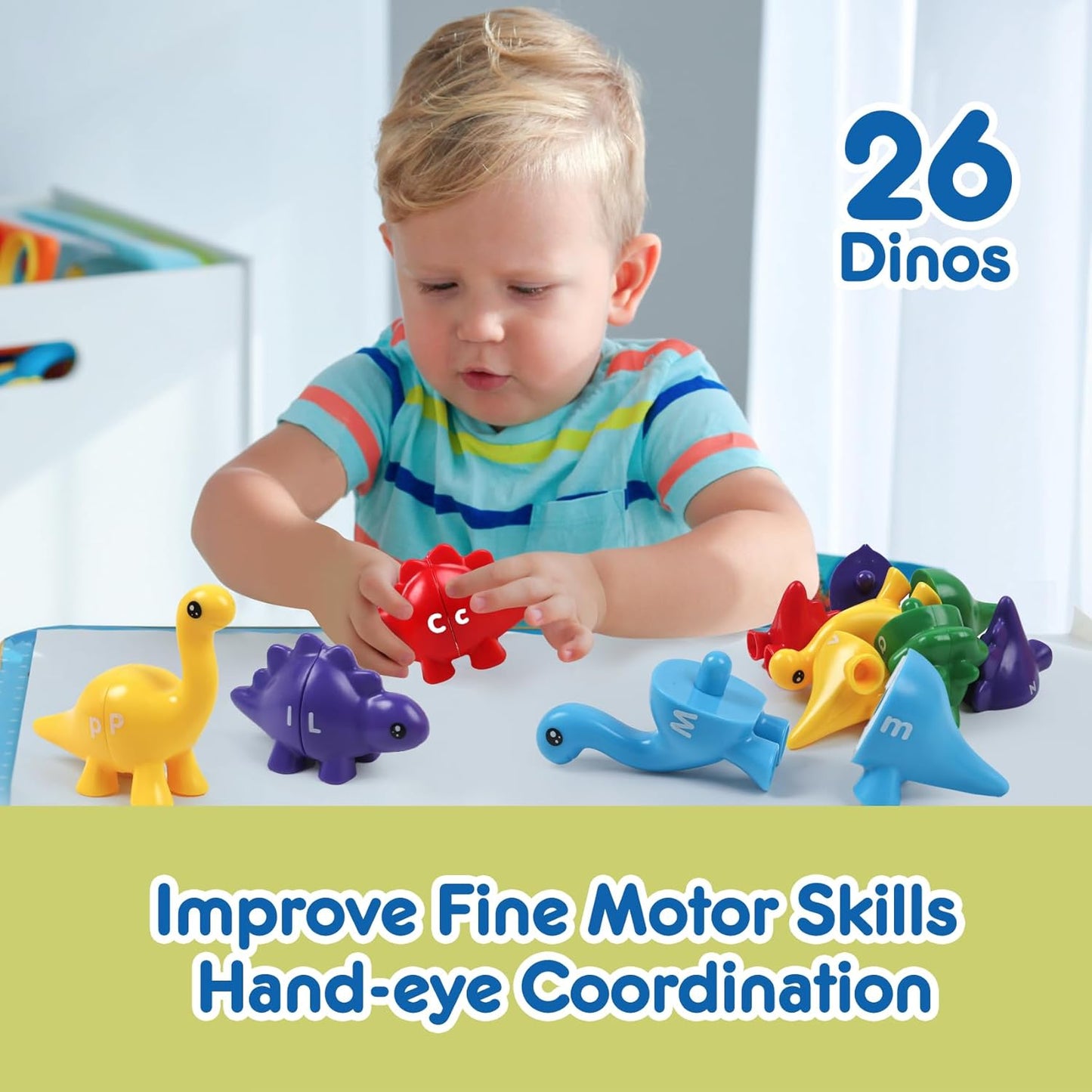 Montessori Matching Dinosaurs Toy, Color and Shapes Recognition, Snap and Pattern Match Game Preschool Learning Toys Homeschooling Class Activity Teaching Tool, Birthday Gift for Kids boys & Girls