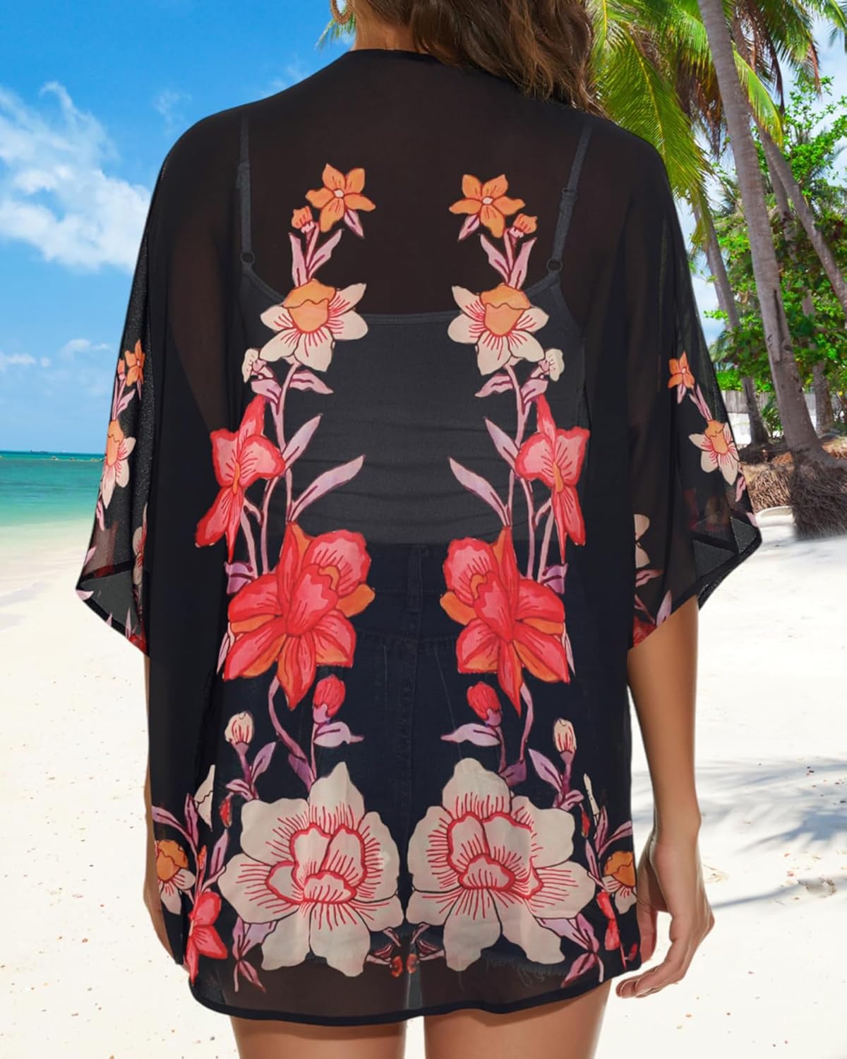 Womens Kimono Cardigans Beach Cover ups Swimwear Puff Sleeve Loose Casual Summer Tops 2026