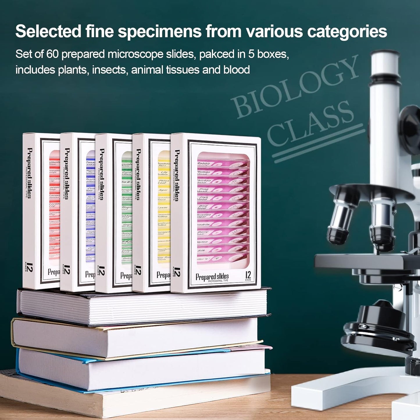Prepared Microscope Slides for Kids, 48pcs Plastic Animals Insects Plants Flowers Sample Specimens for Students Children Homeschooling Biology Science Programs