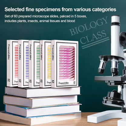 Prepared Microscope Slides for Kids, 48pcs Plastic Animals Insects Plants Flowers Sample Specimens for Students Children Homeschooling Biology Science Programs