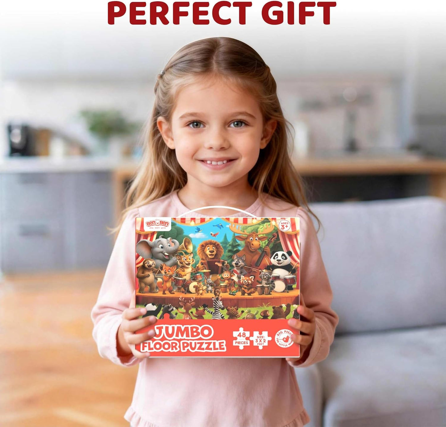 BenBen Floor Puzzles for Kids, 48 Piece 2 x 3 feet Forest Animals Puzzles for Kids Ages 4-6, Large Jigsaw Puzzles for Toddlers, Gift for Boys Girls