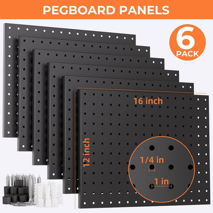 INCLY 70PCS Pegboard Wall Organizer, 4PCS Metal Peg Board Panels with 66PCS 1/4" Pegboard Hooks Accessories Kit, Black Peg Board for Walls Home, Garage Tool Storage, Workbench Organization