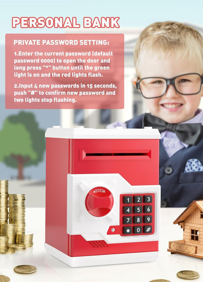 Playsheek Piggy Bank for Girls Boys Large Electronic Money Coin Banks with Password Protection, Automatic Paper Money Scroll Saving Box, Great Gift for Kids(Black-White)