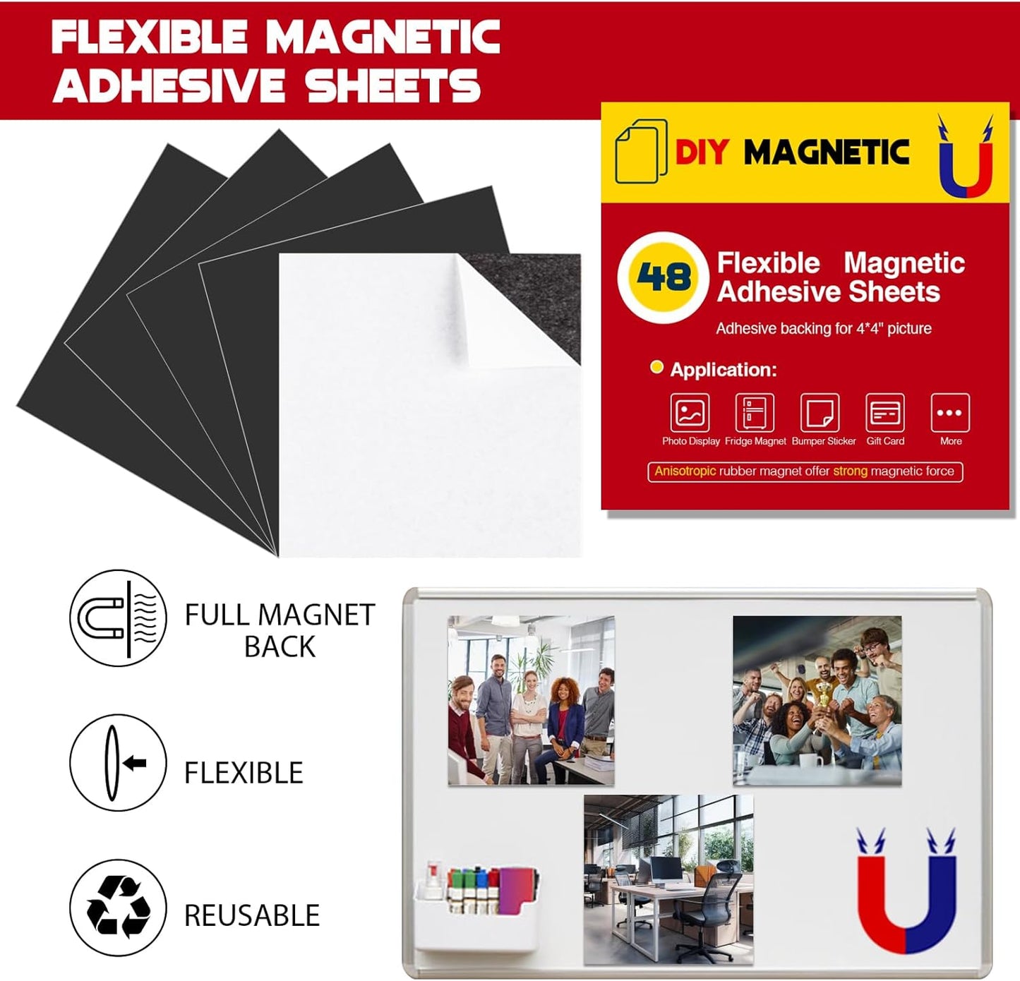 Adhesive Magnetic Sheets for Letter Size 8.5x11 (Pack of 8),Magnet Sheets with Self-Stick Adhesive for Home/Classroom/Office,Easy Cut DIY Paper Craft Magnet