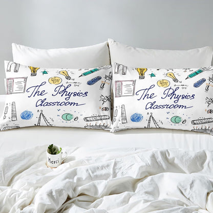 Erosebridal Science Theme Bedding Set Queen Size for Boys Girls Chemistry Periodic Table Print Duvet Cover Chemical Subject Theme Comforter Cover Teens Kids Math Science Atyle Bedspread Cover 3 Pcs