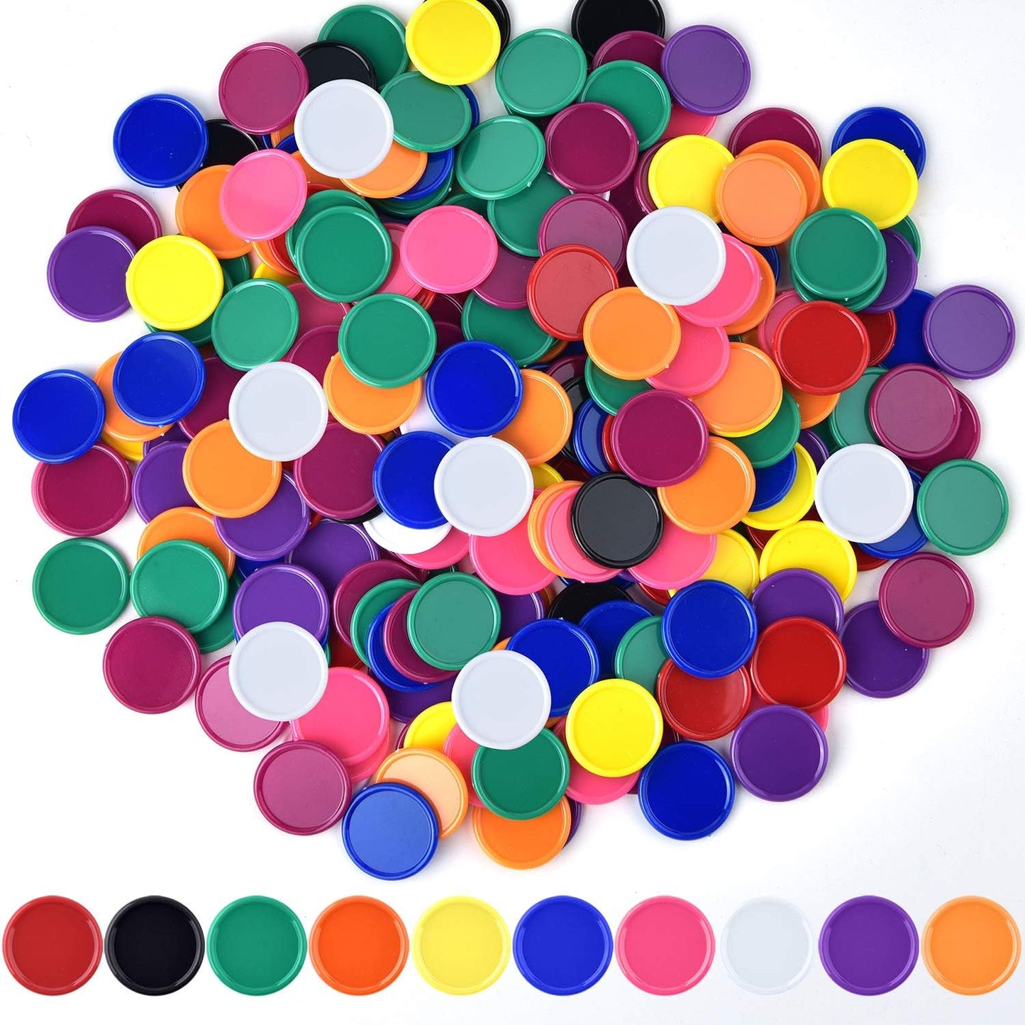 Coopay 300 Pieces Plastic Learning Counters Disks Bingo Chip Counting Discs Markers for Math Practice and Poker Chips Game Tokens,1 Inch (Blue Style 1)