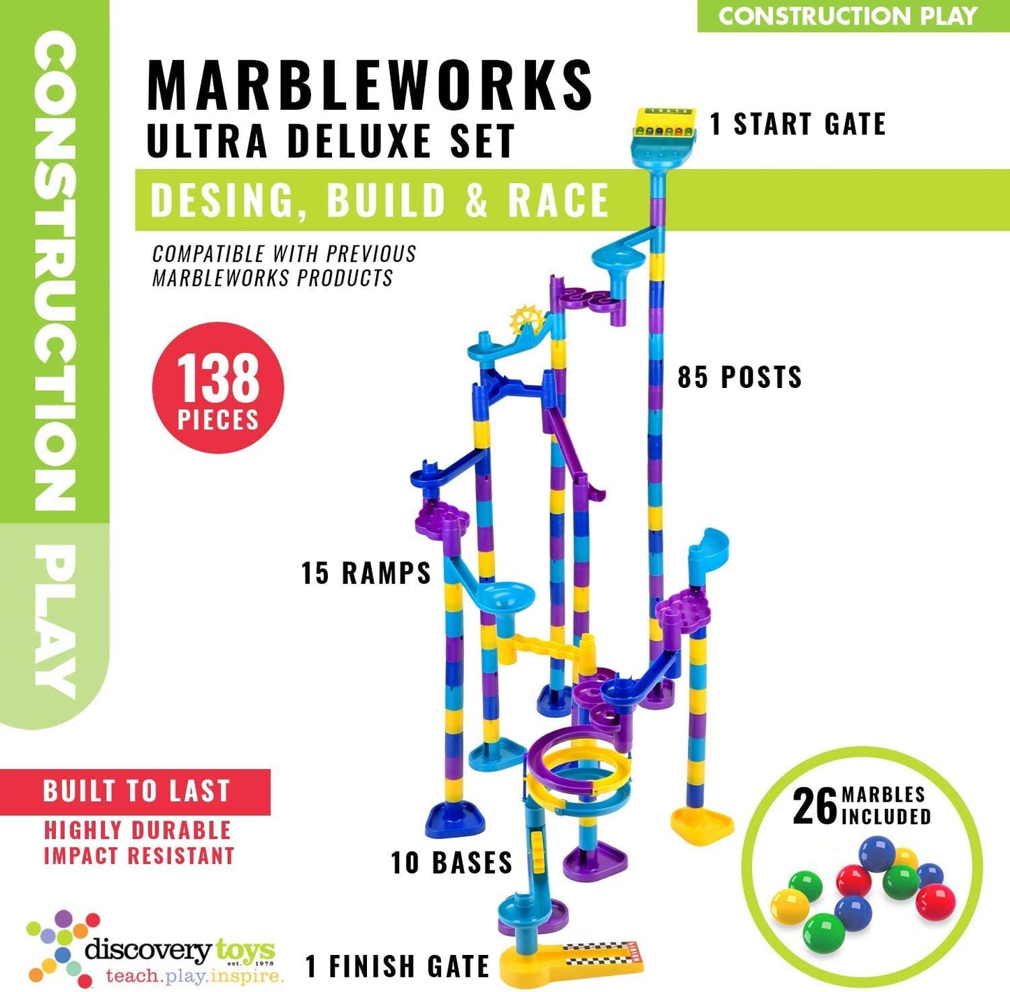 Discovery Toys MARBLEWORKS Marble Run Starter | Kid-Powered Learning | STEM Educational Building Block Toy Learning & Childhood Development 5 Years Old and Up