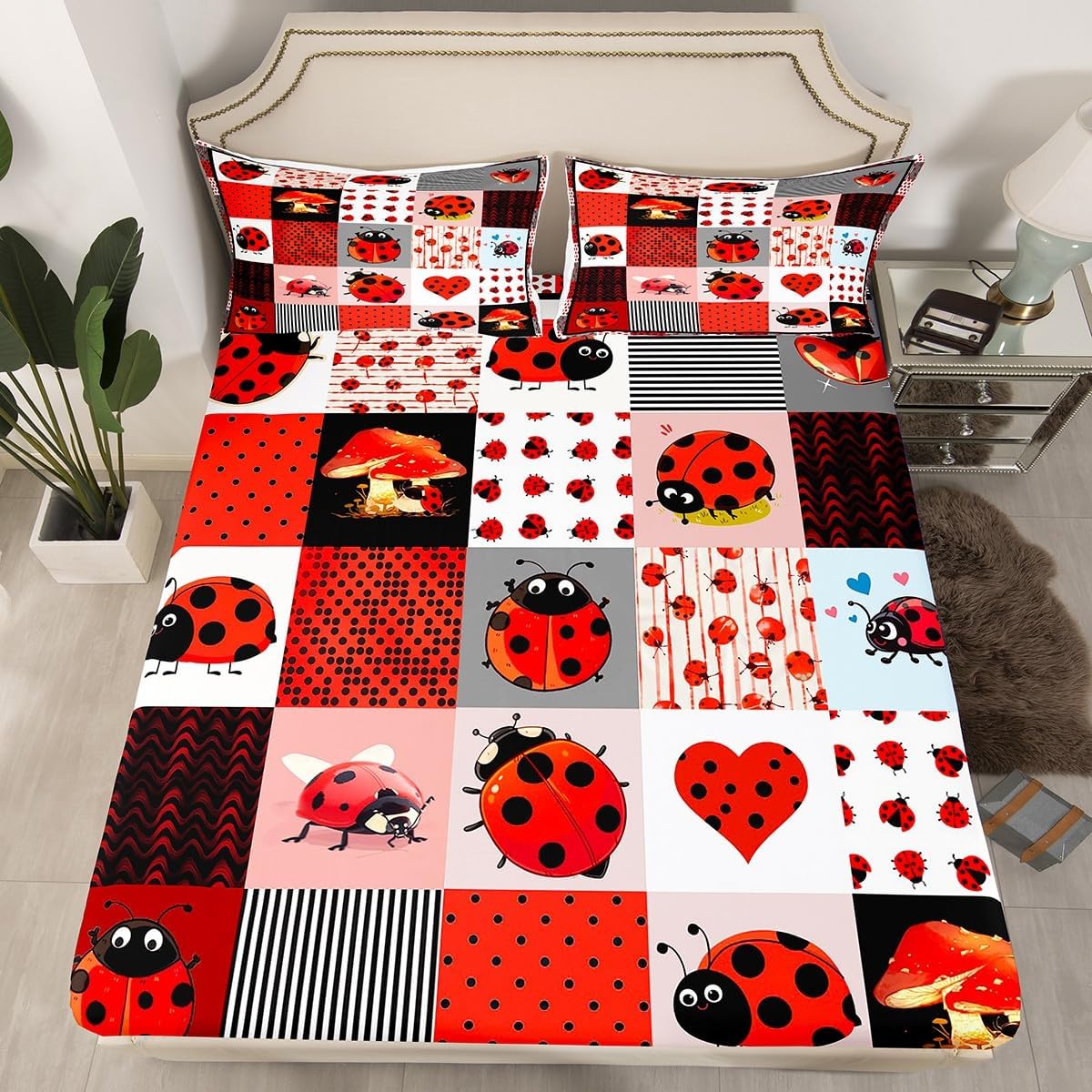 Drum Kit Fitted Sheet,Full Size Rock Music Collections Musical Instruments Theme,Soft Decorative Fabric Bedding Deep Pocket for Children Teens Young Boys Girls,with 2 Pillowcases