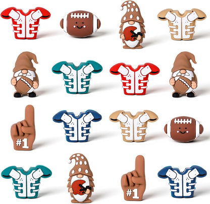 Ferreve 16 Pcs 3D Sports Football Beads Silicone Focal Beads for Keychain Making Pens for Beadable Keychain DIY Crafts Necklace Bracelet Phone Chain Charms Jewelry Making