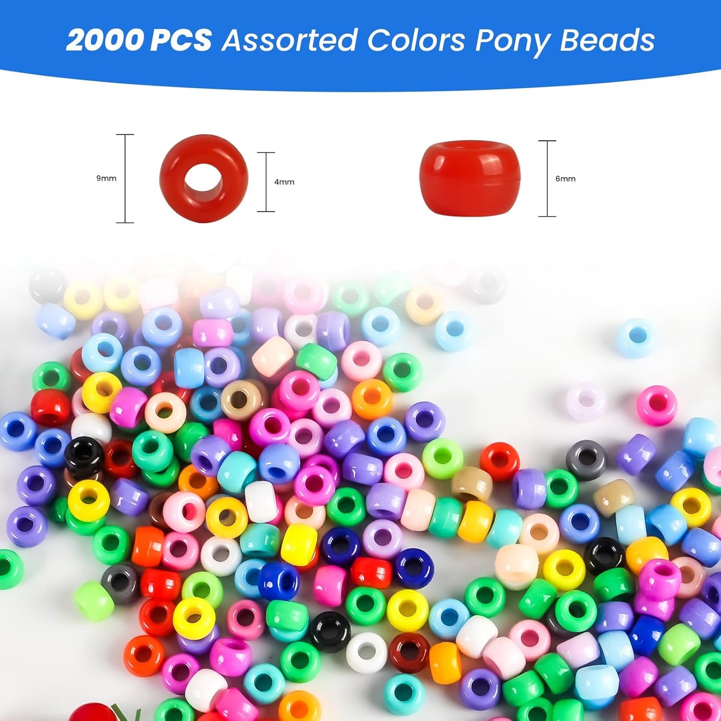 2000 Pcs Multi-Colored Glitter Pony Beads, 6x9mm, Round, Acrylic, Loose Beads, Perfect for Bracelets, Jewelry Making, Crafts