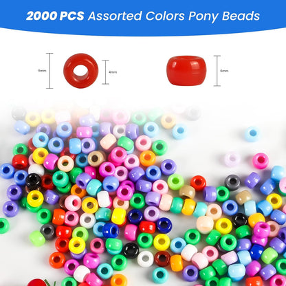 2000 Pcs Multi-Colored Glitter Pony Beads, 6x9mm, Round, Acrylic, Loose Beads, Perfect for Bracelets, Jewelry Making, Crafts