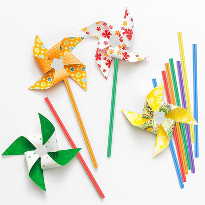 Poen 48 Pcs DIY Pinwheels Paper Craft Bulk Color Your Own White Pinwheels Summer Activity Arts End of Year Craft Mothers Day Blank Windmills Party Favor Supplies, 5 Inches