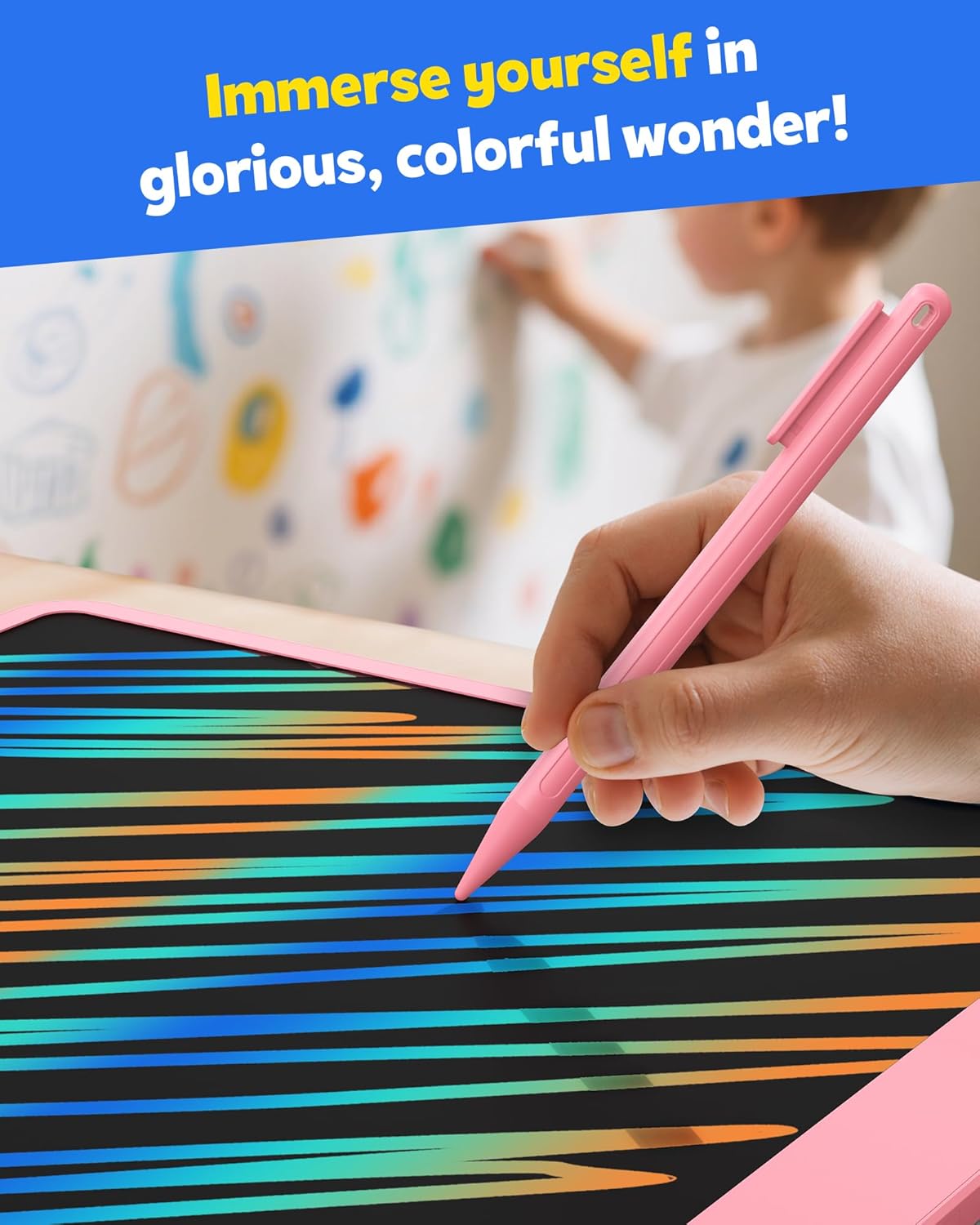 TEKFUN LCD Writing Tablet for Kids, 10-inch Coloring Drawing Pad, Mess Free Doodle Board, Airplane Travel Toys for Boys and Toddlers, Road Trip Essentials, Gifts for 3 4 5 6 7 8 Year Old Girls(Blue)