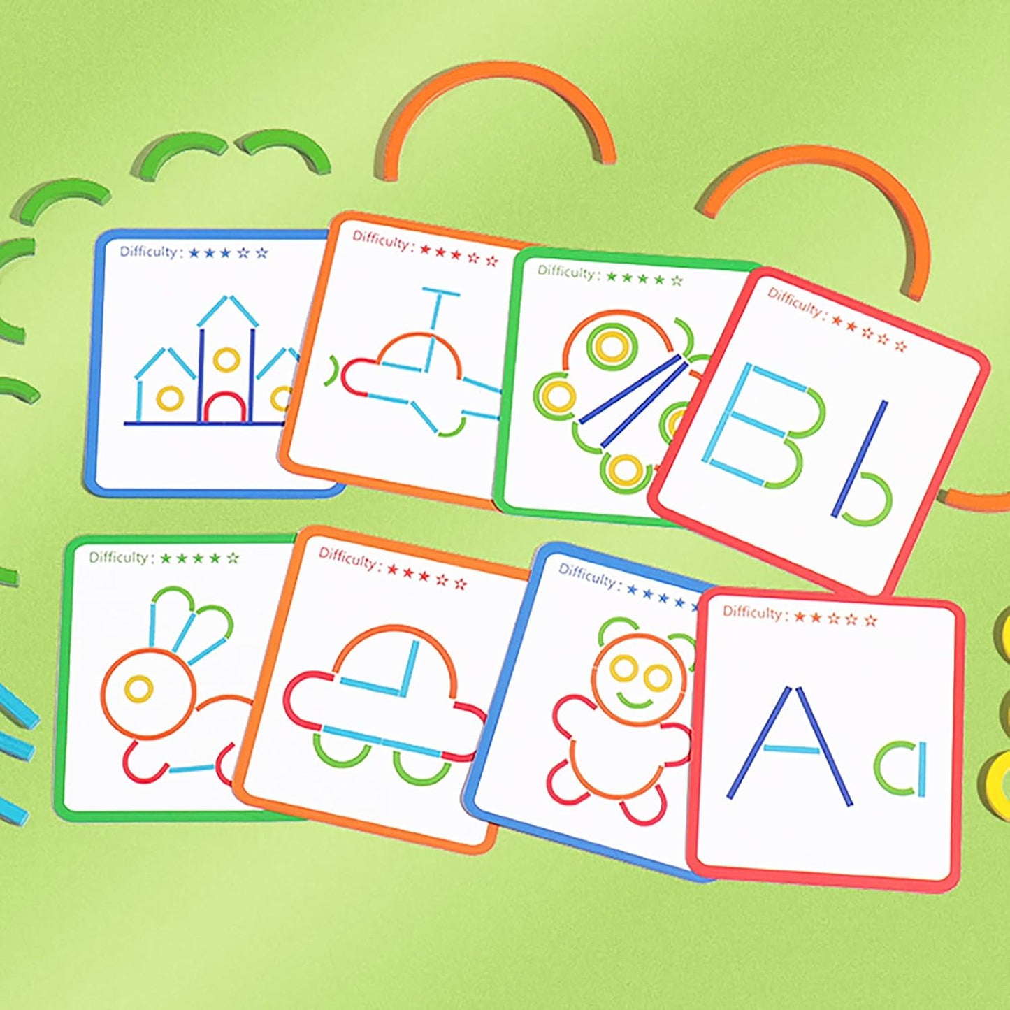 120-Piece Wooden Pattern Blocks Set with Sticks and Rings - Montessori Shape Puzzles for 3-8 Year Olds, Ideal Educational Toy for Preschool and Kindergarten Kids