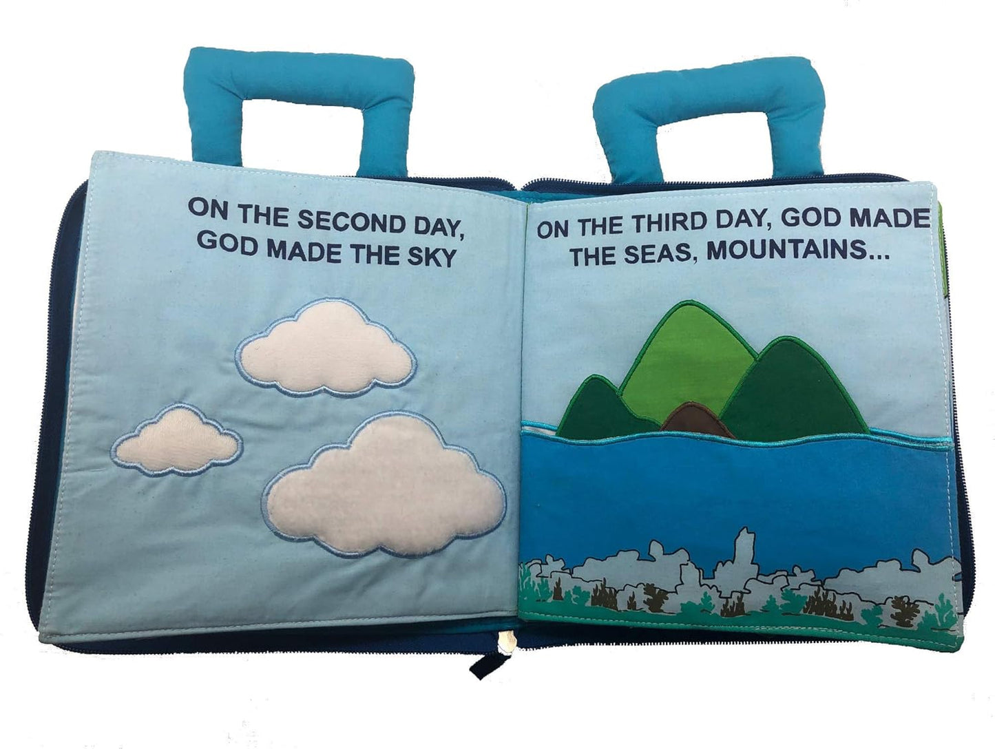Pockets of Learning in The Beginning Quiet Book Explore The Story of Creation | Fabric Activity Busy Book for Toddlers and Children | Educational and Engaging Bible Church Book