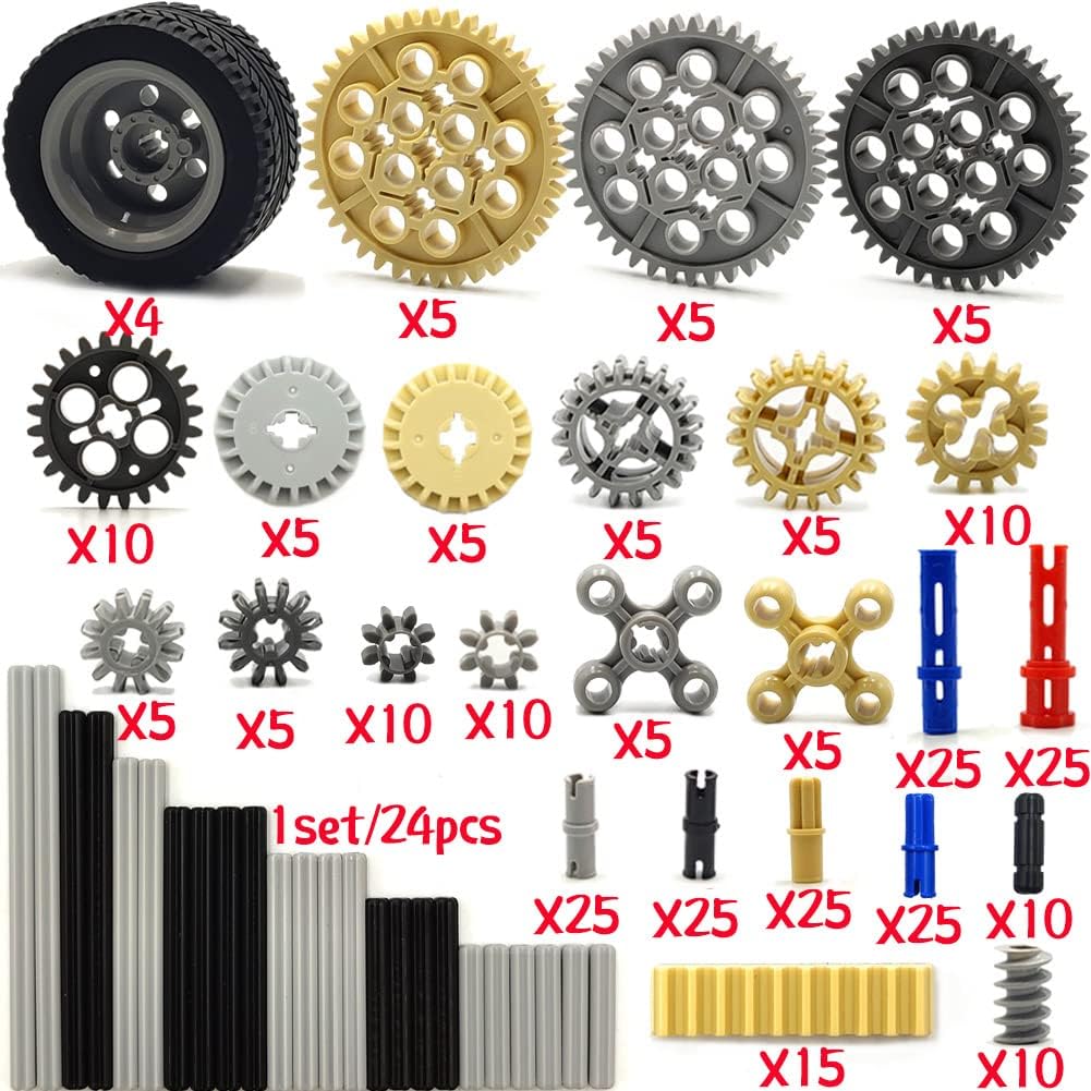 dspitwod Technical Gears Axle Pin Connectors - Rubble Wheels Connectors Rack Gear Screw Track Building Brick Pieces Sets Compatible with Major Brand STEM Learning Kits for Kids Age 8-14 Years