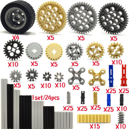 dspitwod Technical Gears Axle Pin Connectors - Rubble Wheels Connectors Rack Gear Screw Track Building Brick Pieces Sets Compatible with Major Brand STEM Learning Kits for Kids Age 8-14 Years