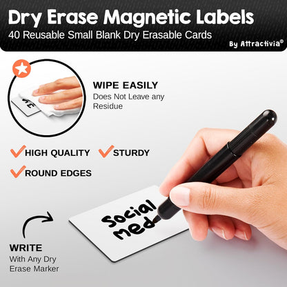 Attractivia Dry Erase Magnetic Labels 7.3 x 5.6 in, Dry Erase Magnets, 20-Pack, White Erasable Write-On All-Purpose Labels, for Office, Education, Home, Whiteboard