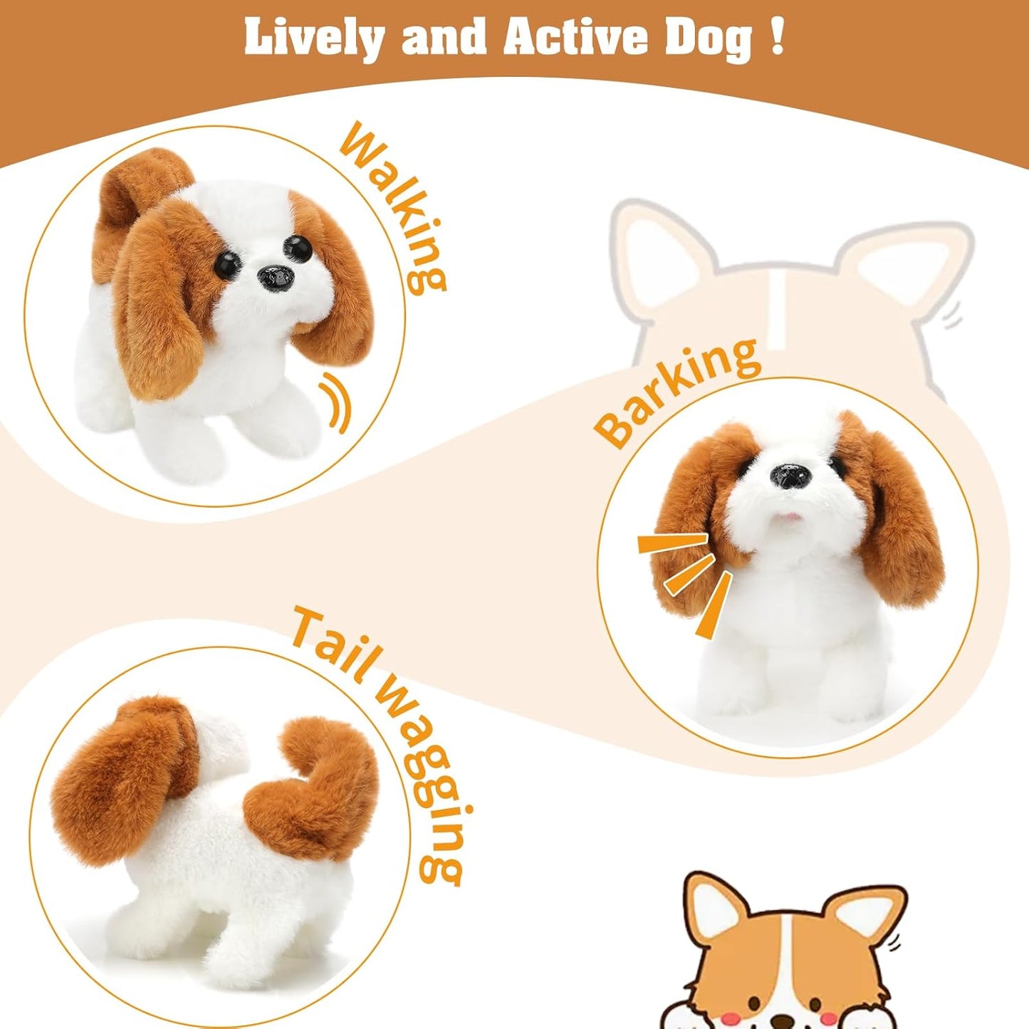 KSABVAIA Plush Teddy Toy Puppy Electronic Interactive Dog - Walking, Barking, Tail Wagging, Stretching Companion Animal for Kids Toddlers