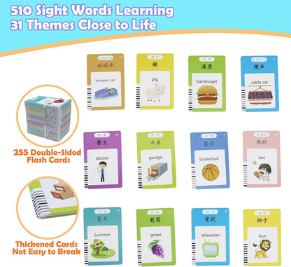 Spanish & English 510 Words Alphabet Bilingual Talking Flash Cards for 3-8 Years Toddlers, Pocket Speech Buddy Therapy Autism Toys, Educational Learning Interactive Toy for Boys Girls Kids Gifts Blue