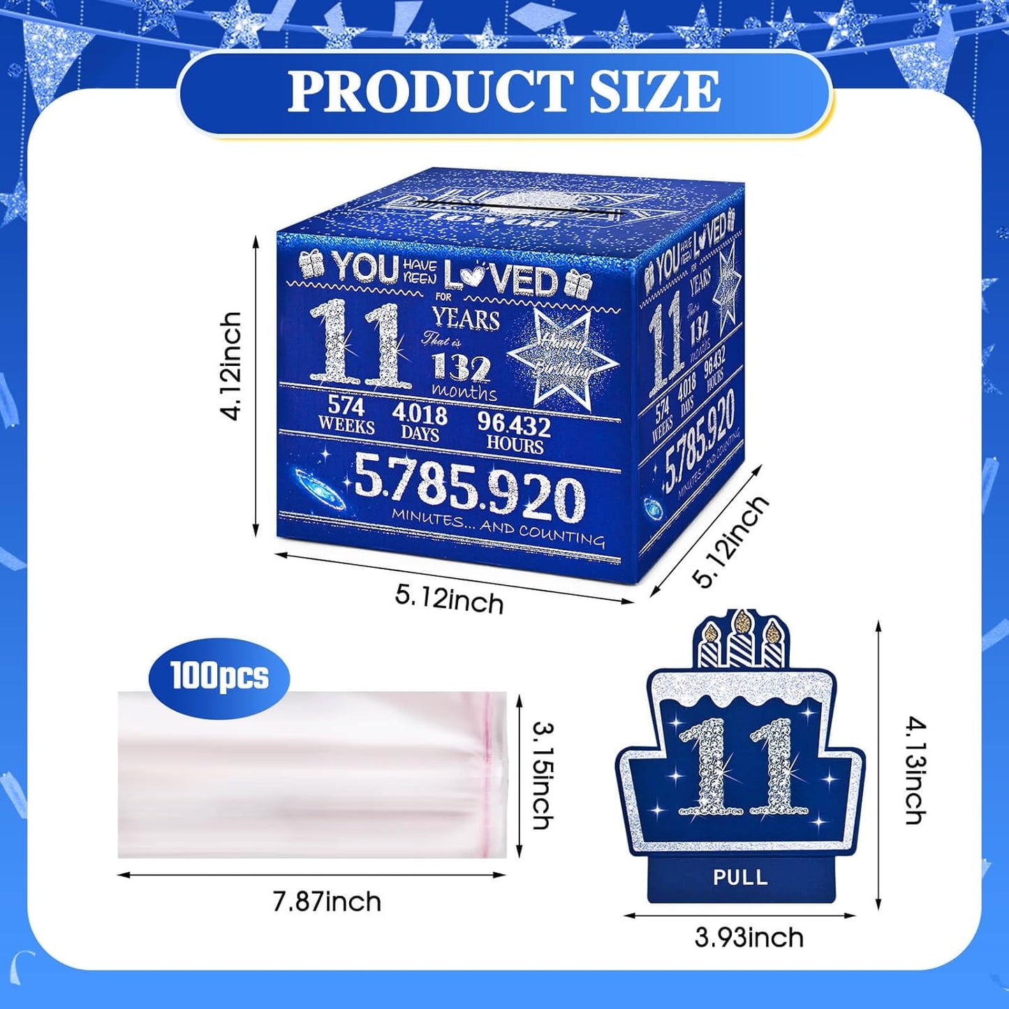 10 Happy Birthday Money Box for Cash Gift, 10th Birthday Decorations for Boys and Girls, Gifts for 10 Year Old Boy, Boy Gift Ideas, Cool Things for Teen -Blue with 100PCS Bags