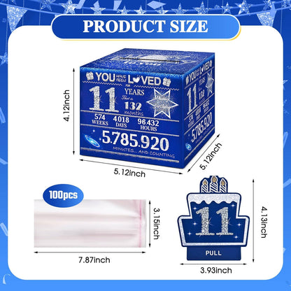 10 Happy Birthday Money Box for Cash Gift, 10th Birthday Decorations for Boys and Girls, Gifts for 10 Year Old Boy, Boy Gift Ideas, Cool Things for Teen -Blue with 100PCS Bags