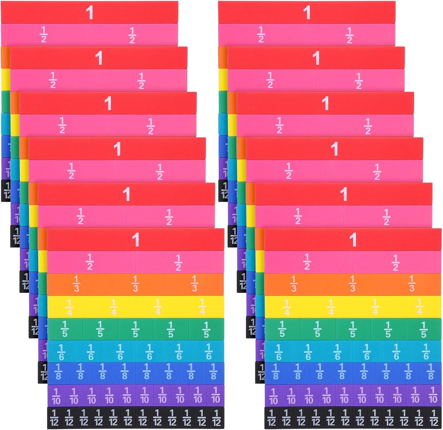 12 Sets Rainbow Fraction Tiles Set, Plastic Fractions Manipulatives Math Magnetic Learning Manipulatives for The Home Curriculum