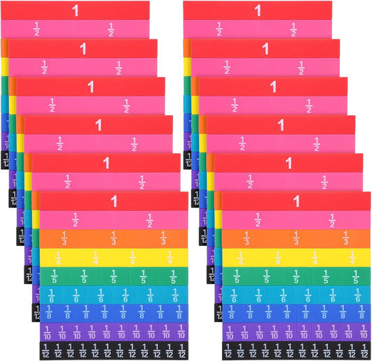 12 Sets Rainbow Fraction Tiles Set, Plastic Fractions Manipulatives Math Magnetic Learning Manipulatives for The Home Curriculum