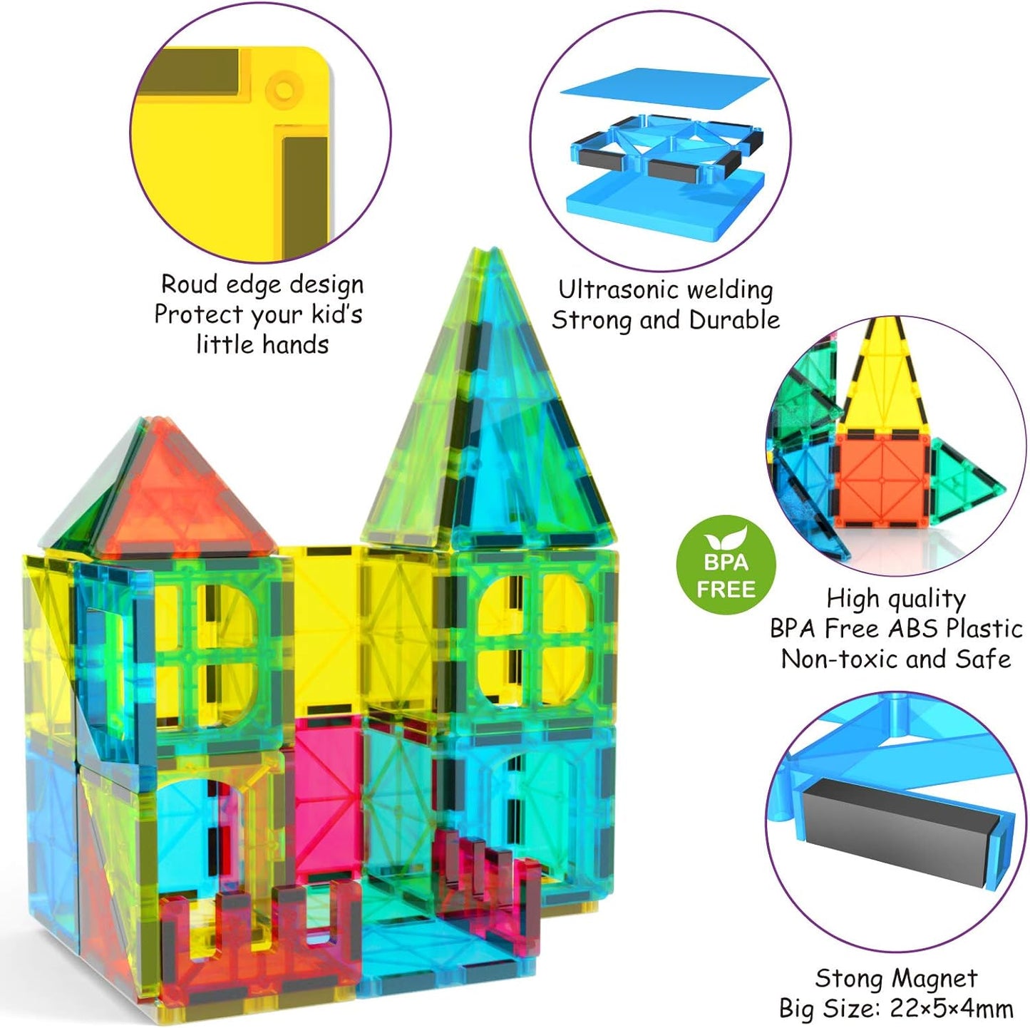 Jasonwell 100pcs Magnetic Tiles Building Blocks Set for Boys Girls Preschool Educational Magnet Construction Kit Stacking STEM Toys Christmas Birthday Gift for Kids Toddler 3 4 5 6 7 8 9 10 + Year Old