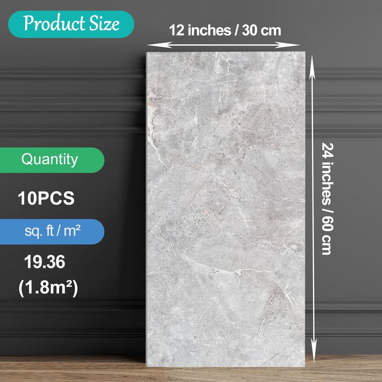20-Pack Peel and Stick Gilded White Marble Tiles (11.8" x 11.8") – 19.4 Sq. Ft. Waterproof PVC Shower & Backsplash Tiles for Bathroom, Kitchen, and Living Room – Self-Adhesive, Easy Installation
