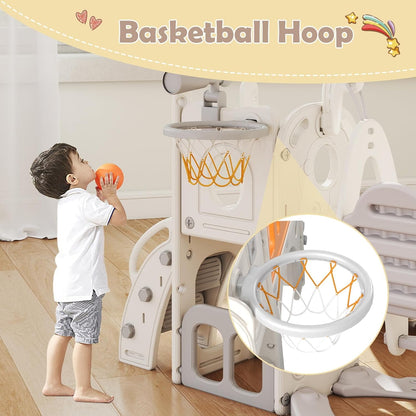 kinbor 6 in 1 Toddler Slide PlaySet - Indoor Outdoor Fun for Kids Ages 1-3, Includes Basketball Hoop, Telescope, Storage & Climber, Safe, Sturdy Baby Slide for Backyard Playground, Blue