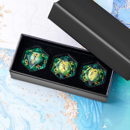 YEMEKO Beholder'S Eye D20 Dice Dragon Eye DND 22MM Single with Resin Sharp Edge 20 Sided D&D Handmade Polyhedral for Dungeons and Dragons, RPG, Roleplaying Games MTG Table Games(Blue Gold)