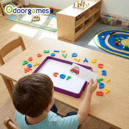 Magnetic Tray with 95 Magnetic Letters & 36 Alphabet Flash Cards – Kids Dry Erase Board, Magnetic Board for Kids & Classroom Learning Tool (Cyan)