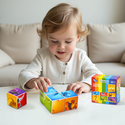 Pairez Toys Random 4 Sets of Magnetic Blocks for Toddlers, 4 Packs Total 16 PCS & 24 Patterns, Magnetic Puzzles for Kids 1-3, Preschool Learning Classroom Must Haves Puzzle Toys