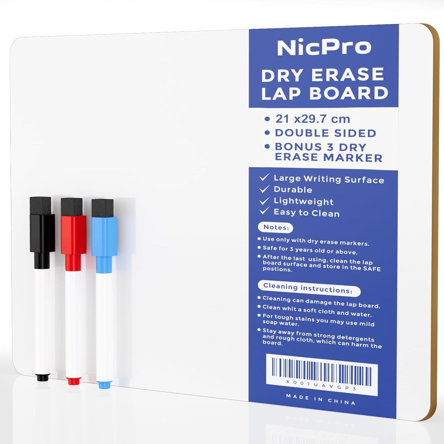 Nicpro Dry Erase Board with Lines 12 x 16 in, 2 Pack Kid Double Sided Lined White Board Dry Erase with 8 Pens, 2 Eraser, Small Learning Whiteboards for Kids, Students, Homeschool Essentials Supplies