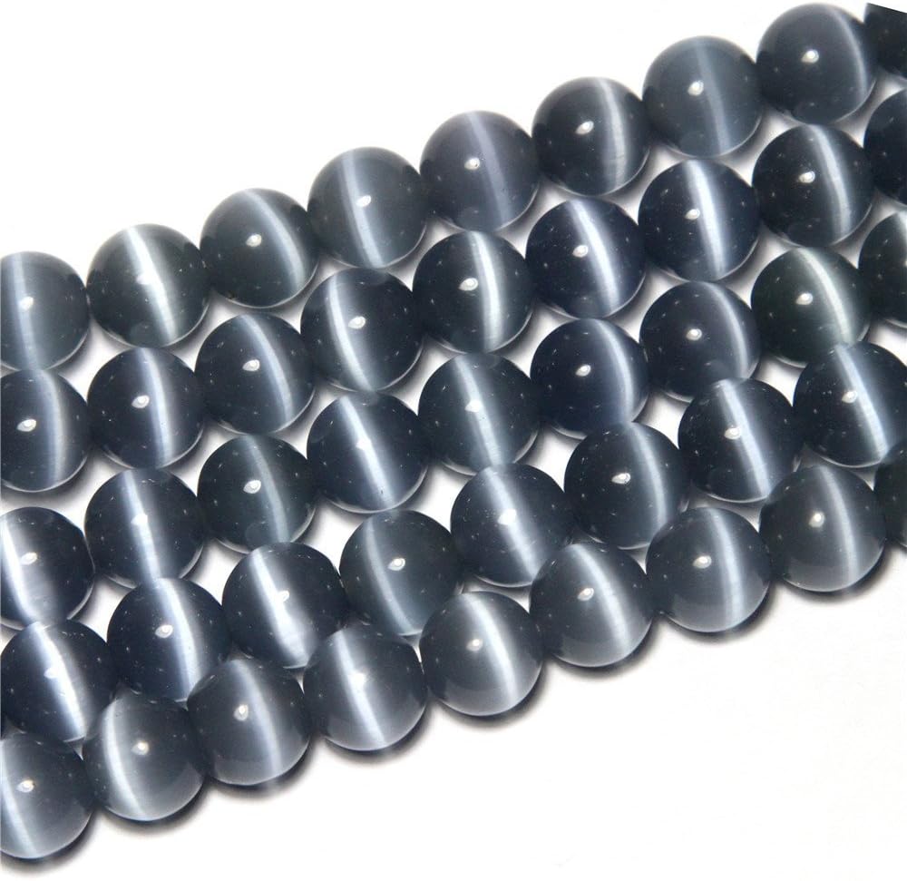 HAAMIIQII 8mm Light Blue Cat Eye Glass Round Crystal Stone Loose Gemstone Beads for Jewelry Making Bracelets Necklaces Earrings Crafts (45-50pcs)