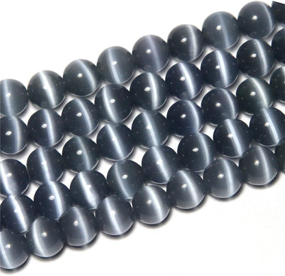 HAAMIIQII 8mm Light Blue Cat Eye Glass Round Crystal Stone Loose Gemstone Beads for Jewelry Making Bracelets Necklaces Earrings Crafts (45-50pcs)