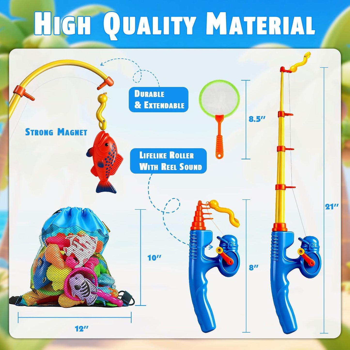 CozyBomB™ Magnetic Fishing Toys Game Set for Kids | Water Table Bathtub Kiddie Pool Party Pole Rod Net, Outdoor Plastic Floating Fish, Toddler Bath Color Ocean Sea Animals Birthday Gift Age 3-5 6 4-8