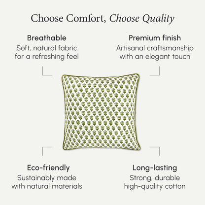 CPC 100% Cotton Throw Pillow Covers 18x18 Inch, Set of 2 Green Block Print Pattern Couch Pillow, Cute Boho Decorative Pillows for Living Room, Bedroom with Hidden Zipper- Agate Green