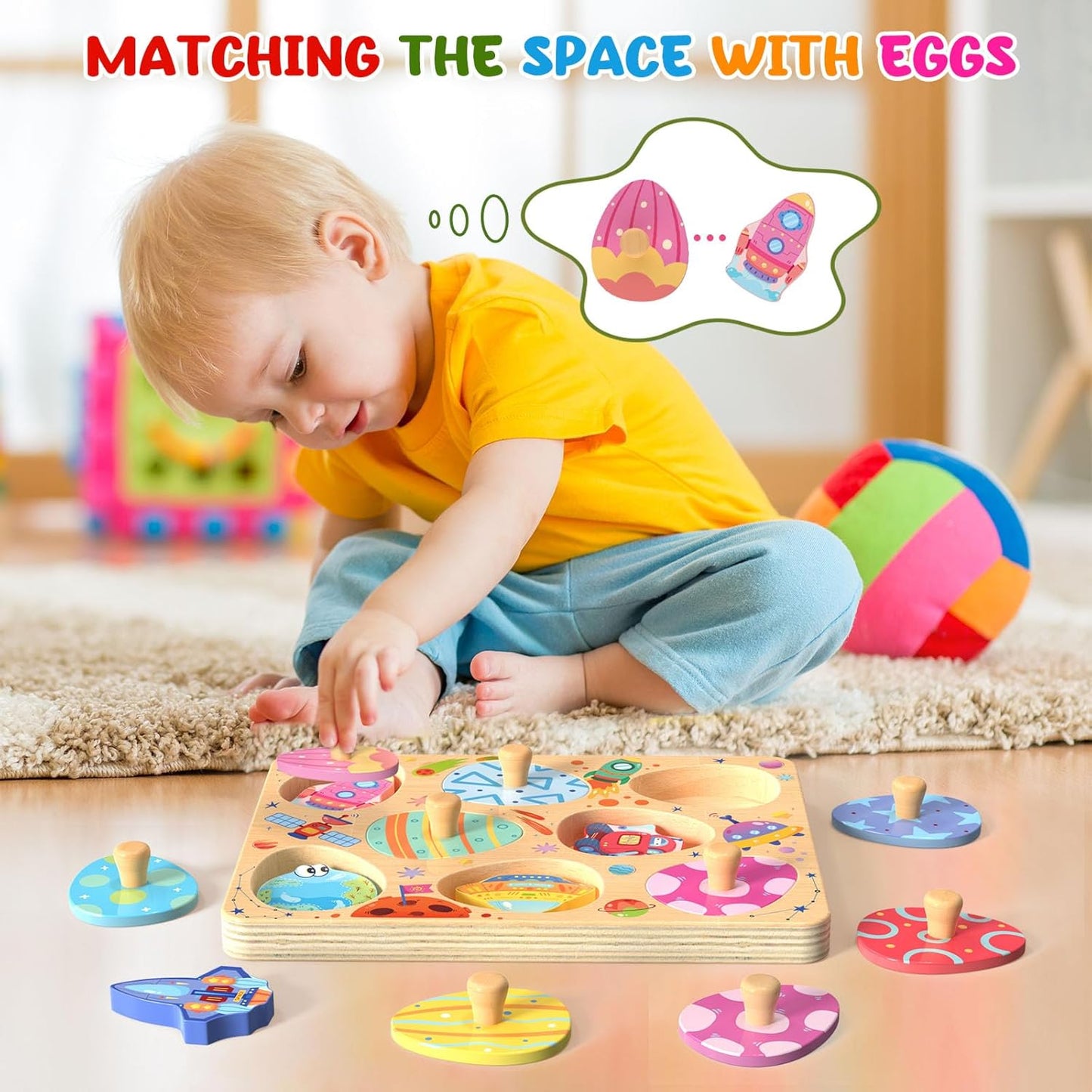 Zeoddler Wooden Puzzles for Toddlers, 8 Pcs Dinosaur Matching Egg Puzzle, Montessori Toys for Boy Girl Easter Birthday Gifts, Preschool Learning Activities & Educational Toys for Boys, Girls