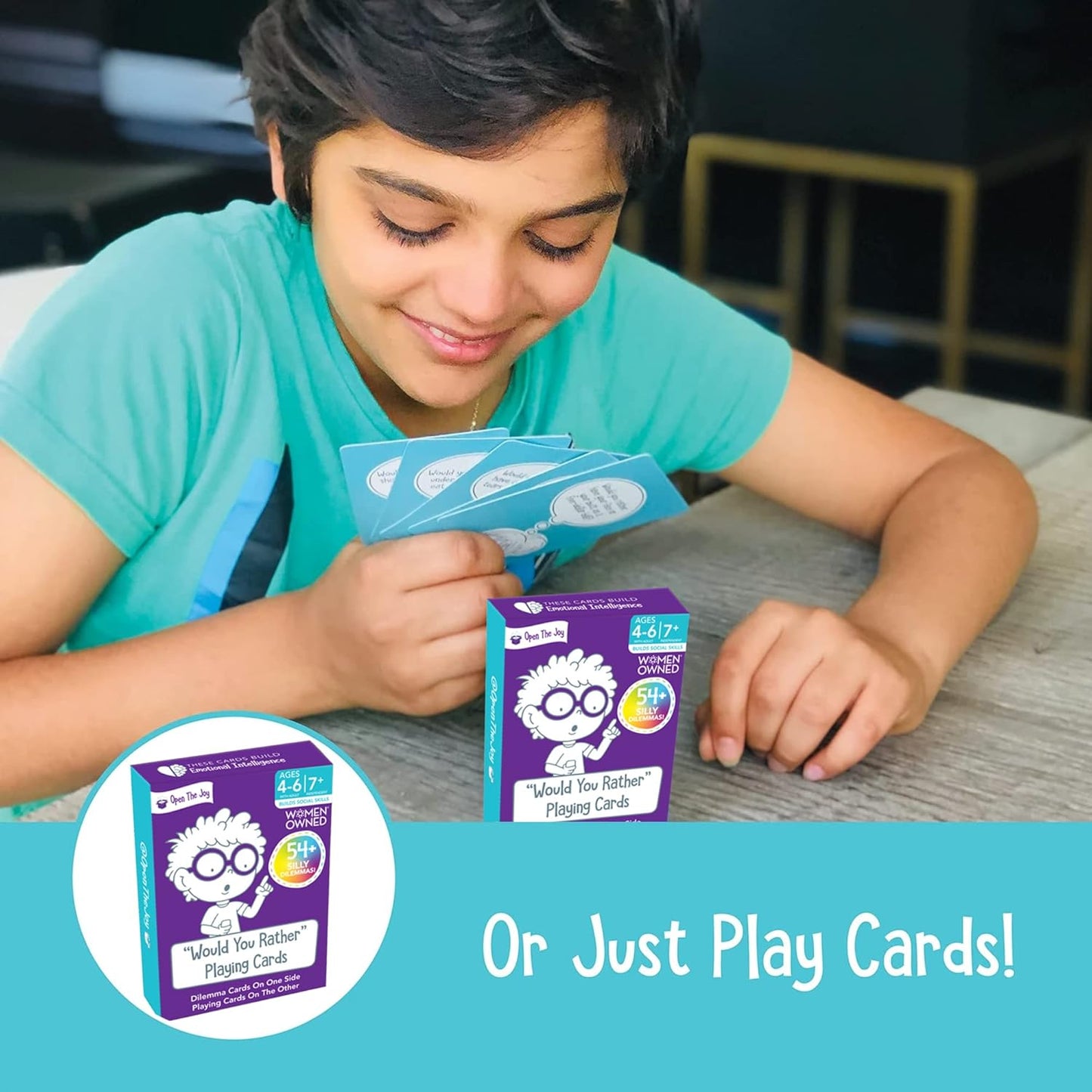 Open The Joy Would You Rather Card Game for Kids, 54+ Conversation Starters Cards of Silly Dilemmas Questions, Travel Card Game for Children Age 4–6+