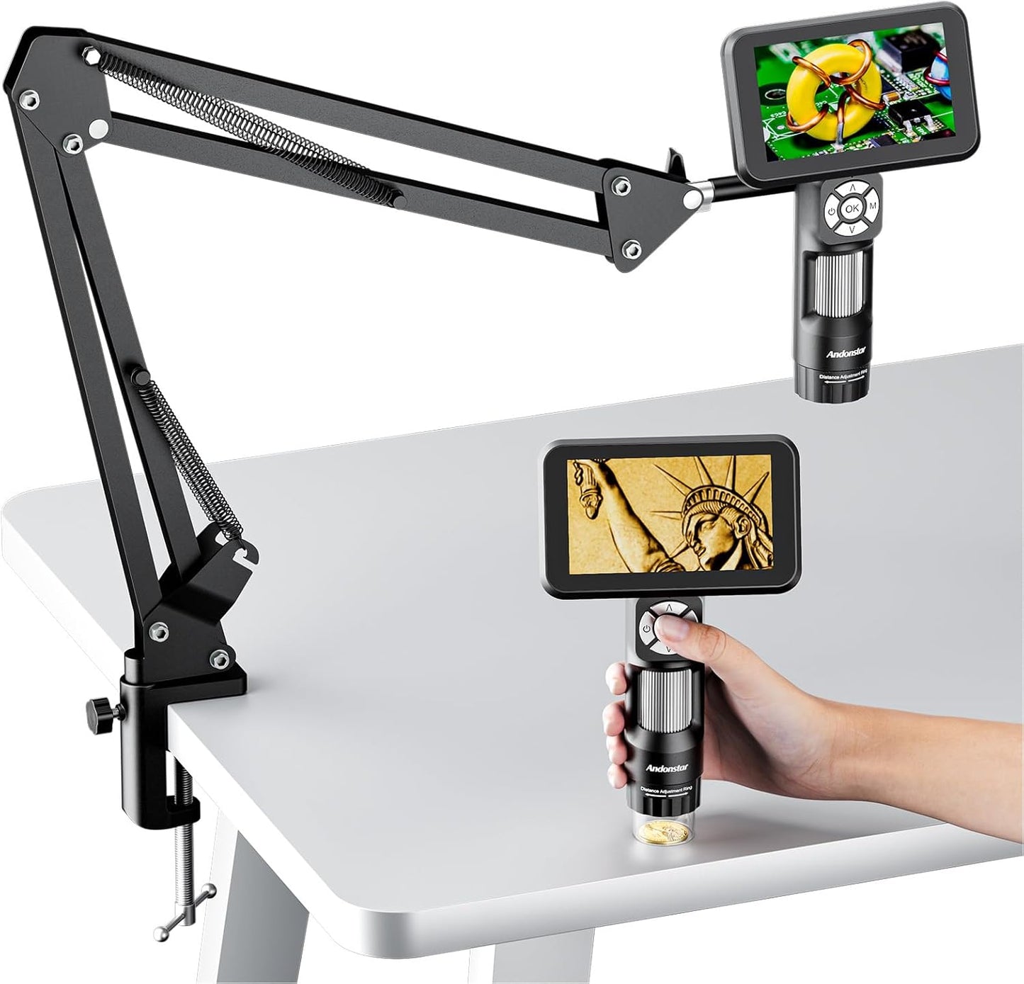 Andonstar Digital Microscope, 5" 1080P Coin Microscope Camera for Error Coin with 7.3" Metal Stand for Adults Kids, Handheld USB Coin Magnifier with 8 Adjustable LED Lights, Windows Mac PC