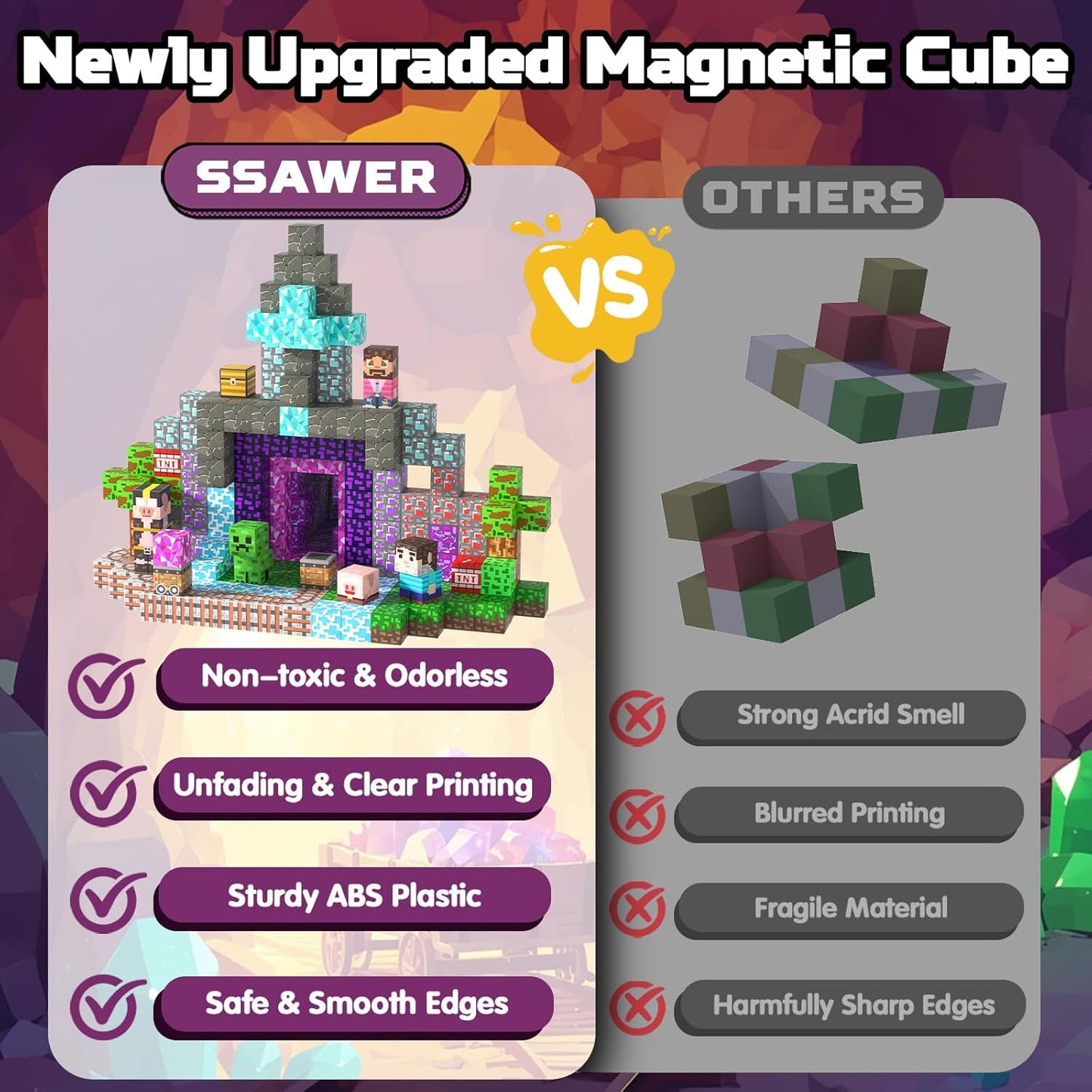 Magnetic Blocks Toys for Kids, 100 PCS Building Blocks Cubes, Stacking Magnetic Tiles Toys for Kids Toddlers Boys Girls Ages 3 4 5 6 7 8-12 Birthday Gifts Party Supplies (Underworld)