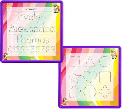 Kid's Name Tracing Board | Dry Erase Letter Tracing | Reusable Name Alphabet Tracing| Number Tracing | Personalized | Baby Unicorn Theme