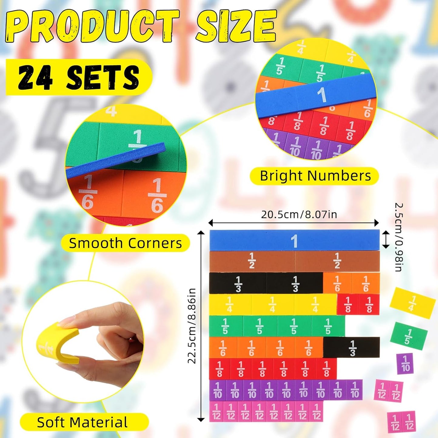 Sayglossy 48 Sets Fraction Tiles Set for Math Classroom Fractions Manipulatives Math Learning Manipulatives for Home School Supplies