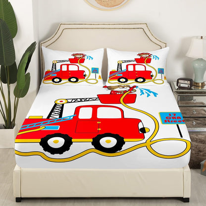 Manfei Musical Kids Fitted Sheet Full Size, MusicalGuitar Radio Drum Kit Headset Print Bedding Set 3pcs for Boys Girls, Rock Music Bed Cover with 2 Pillowcases, Soft Polyester Bedding, No Top Sheet